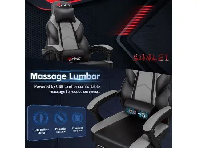 Alt view image 7 of 7 - Office Chairs for Adults, Computer Chair with Footrest and High Back, Big and Tall Office Chair's with Massage Lumbar Support, 360° Swivel Height Adjustable Office Chair, Grey