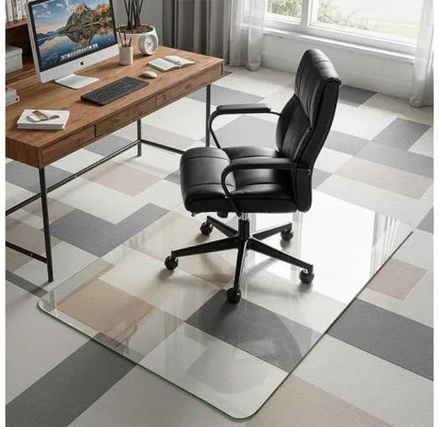 Main image of 36"x48" Tempered Glass Office Chair Mat for Carpet & Hardwood Floor, 1/6" Thick Clear Floor Protector Desk Chair Mat with Rounded and Polished Edges