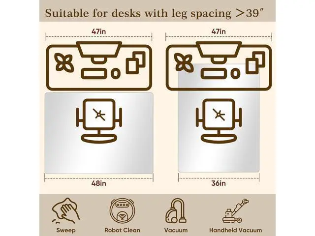 Alt view image 3 of 7 - 36"x48" Tempered Glass Office Chair Mat for Carpet & Hardwood Floor, 1/6" Thick Clear Floor Protector Desk Chair Mat with Rounded and Polished Edges