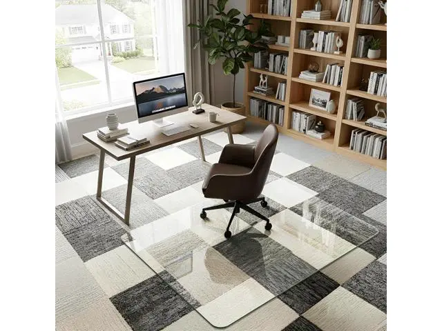 Alt view image 2 of 7 - 36"x48" Tempered Glass Office Chair Mat for Carpet & Hardwood Floor, 1/6" Thick Clear Floor Protector Desk Chair Mat with Rounded and Polished Edges