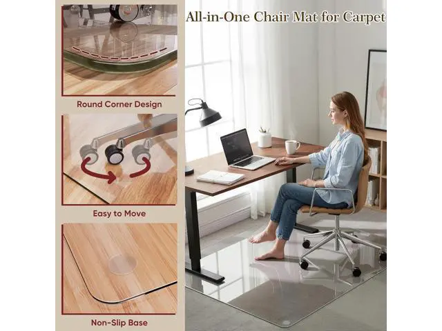 Alt view image 5 of 7 - 36"x48" Tempered Glass Office Chair Mat for Carpet & Hardwood Floor, 1/6" Thick Clear Floor Protector Desk Chair Mat with Rounded and Polished Edges