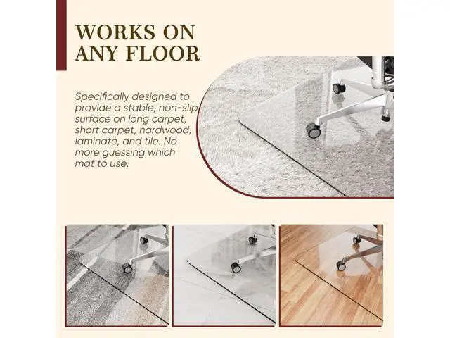 Alt view image 6 of 7 - 36"x48" Tempered Glass Office Chair Mat for Carpet & Hardwood Floor, 1/6" Thick Clear Floor Protector Desk Chair Mat with Rounded and Polished Edges