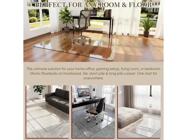 Alt view image 7 of 7 - 36"x48" Tempered Glass Office Chair Mat for Carpet & Hardwood Floor, 1/6" Thick Clear Floor Protector Desk Chair Mat with Rounded and Polished Edges