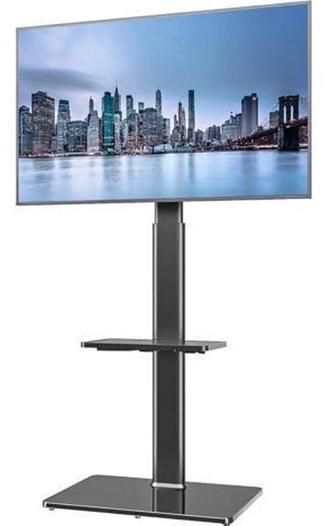 Main image of Universal Floor TV Stand with Mount for 19 to 43 inch Flat Screen TV, 100 Degree Swivel,Adjustable Height and Tilt Function, 2 Shelves Space Saving Standing TV Mount for Bedroom Living Room Corner