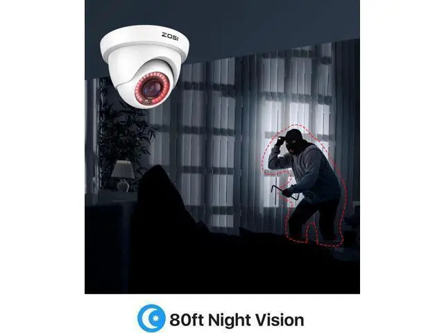 Alt view image 3 of 7 - ZOSI 4Pack 2MP 1080P HD Security Cameras, 80ft Night Vision, IP66 Weatherproof, Indoor Outdoor Home CCTV Dome Camera for 1080P/5MP/4K HD-TVI Analog DVR Surveillance System