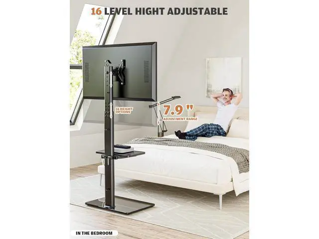 Alt view image 5 of 7 - Universal Floor TV Stand with Mount for 19 to 43 inch Flat Screen TV, 100 Degree Swivel,Adjustable Height and Tilt Function, 2 Shelves Space Saving Standing TV Mount for Bedroom Living Room Corner