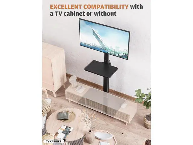 Alt view image 7 of 7 - Universal Floor TV Stand with Mount for 19 to 43 inch Flat Screen TV, 100 Degree Swivel,Adjustable Height and Tilt Function, 2 Shelves Space Saving Standing TV Mount for Bedroom Living Room Corner