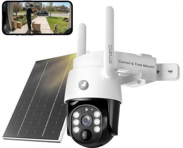 Main image of xmartO 4MP QHD Wireless PTZ Solar Security Camera Outdoor/Indoor for Homes, WiFi 6 5G Dual Band, Wire-Free Easy Installation, No Monthly Fee (Wall/Ceiling/Corner/Tree/Pole Installation, SDK4034)