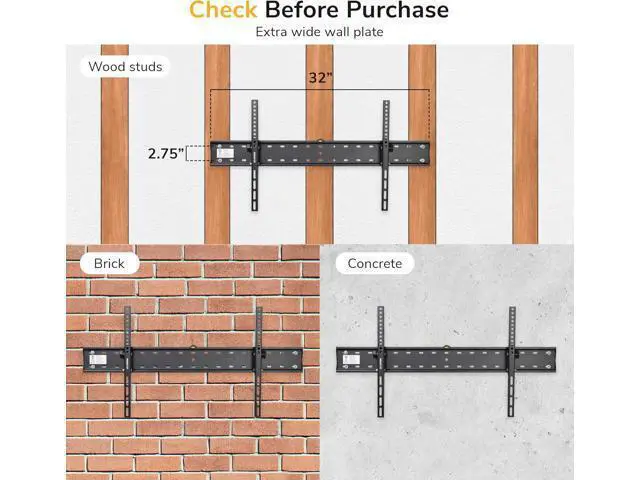 Alt view image 7 of 7 - Mount-It! UL Certified Tilting TV Wall Mount for Most 43-90 Inch Flat Screen TVs, Heavy Duty Wall Mount TV Bracket Max VESA 800x400, Holds up to 110 lb, Tilting Display Bracket Fits 70, 80, 90 inch