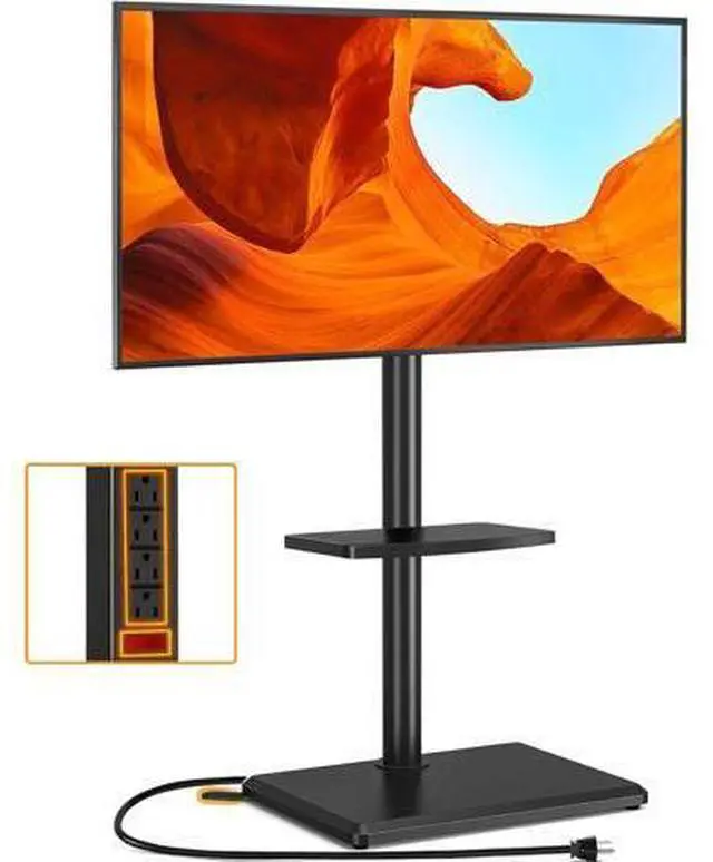 Main image of TVON Floor TV Stand with Power Outlet, TV Mount Stand for 32-60 inch TVs up to 88 lbs, Swivel TV Stand Mount with Height Adjustment and Safety Wood Base for Office, Corner, Max VESA 400x400mm