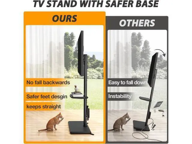 Alt view image 2 of 7 - TVON Floor TV Stand with Power Outlet, TV Mount Stand for 32-60 inch TVs up to 88 lbs, Swivel TV Stand Mount with Height Adjustment and Safety Wood Base for Office, Corner, Max VESA 400x400mm