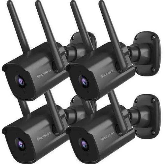 Main image of Septekon 2K Home Security Cameras 4 Pack, 2.4G Wired WiFi Security Camera Outdoor with Night Vision, Two-Way Audio, IP66, Motion Detection Alarm, Dual Antenna, Black