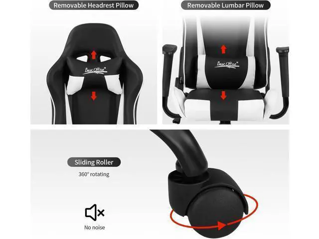 Alt view image 7 of 7 - Ergonomic Chair Office Chair Desk Chair with Lumbar Support Headrest Armrest Task Rolling Swivel Ergonomic E-Sports Adjustable PC Ergonomic Chair (White)