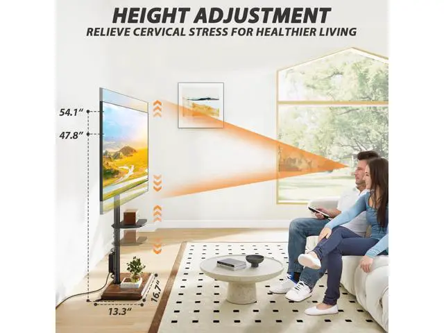 Alt view image 5 of 7 - TVON Floor TV Stand with Power Outlet, TV Mount Stand for 32-60 inch TVs up to 88 lbs, Swivel TV Stand Mount with Height Adjustment and Safety Wood Base for Office, Corner, Max VESA 400x400mm