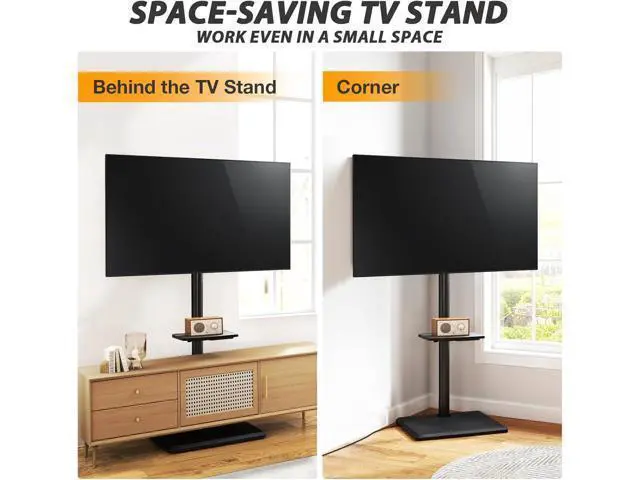 Alt view image 7 of 7 - TVON Floor TV Stand with Power Outlet, TV Mount Stand for 32-60 inch TVs up to 88 lbs, Swivel TV Stand Mount with Height Adjustment and Safety Wood Base for Office, Corner, Max VESA 400x400mm