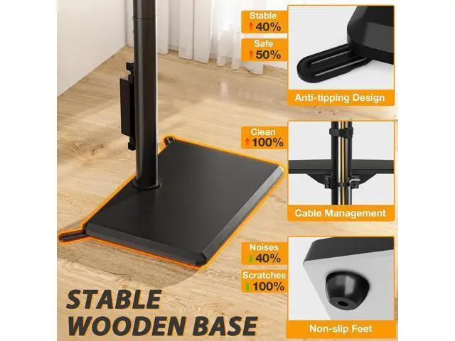 Alt view image 6 of 7 - TVON Floor TV Stand with Power Outlet, TV Mount Stand for 32-60 inch TVs up to 88 lbs, Swivel TV Stand Mount with Height Adjustment and Safety Wood Base for Office, Corner, Max VESA 400x400mm