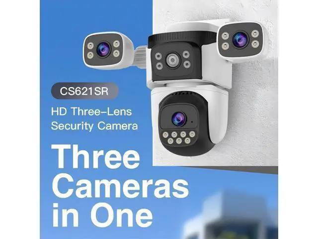 Alt view image 2 of 7 - EVERSECU Triple Lens WiFi PTZ Security Camera, Three Cameras in One, Side Cameras with Adjustable All-Angle Arm, 2K 360° View No Blind Spot, Auto Tracking, Spotlight, 2 Way Audio