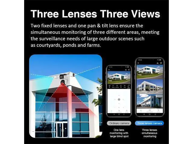 Alt view image 6 of 7 - EVERSECU Triple Lens WiFi PTZ Security Camera, Three Cameras in One, Side Cameras with Adjustable All-Angle Arm, 2K 360° View No Blind Spot, Auto Tracking, Spotlight, 2 Way Audio