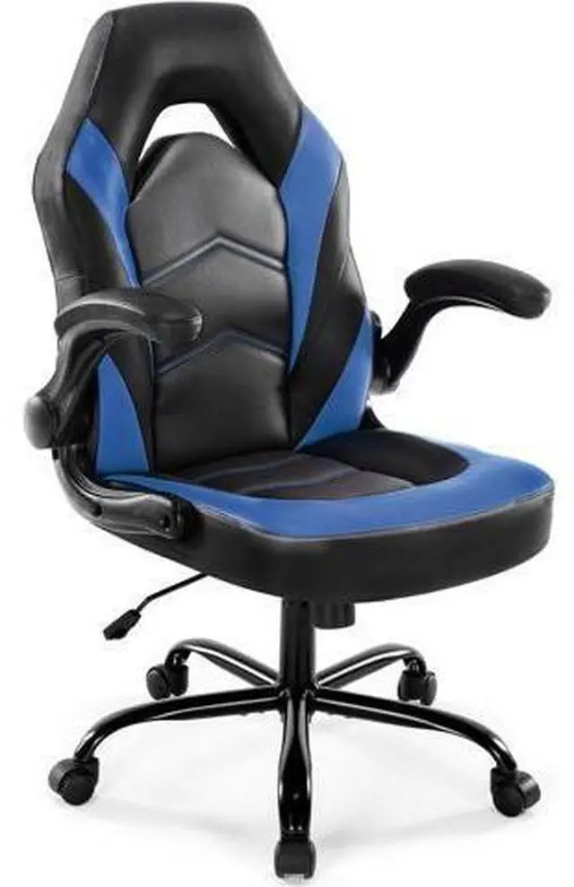 Main image of DUMOS Ergonomic Computer Ergonomic Chair - Home Office Desk with PU Leather Lumbar Support, Height Adjustable Big and Tall Video Game with Flip-up Armrest, Swivel Wheels for Adults and Teens