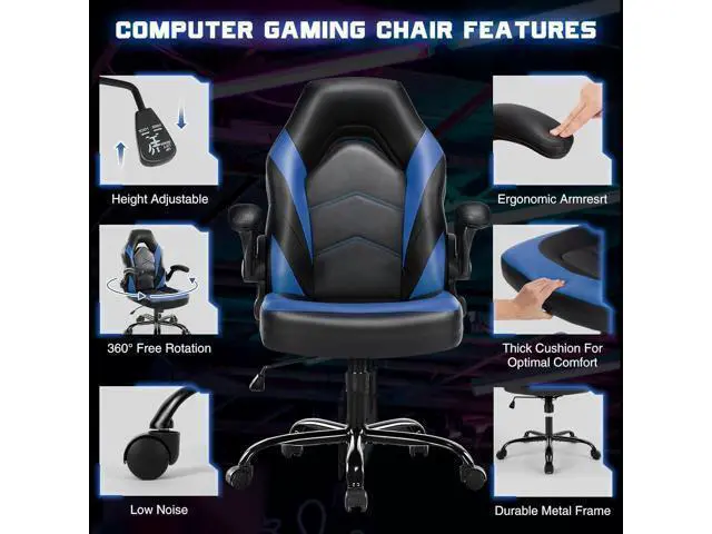 Alt view image 5 of 7 - DUMOS Ergonomic Computer Ergonomic Chair - Home Office Desk with PU Leather Lumbar Support, Height Adjustable Big and Tall Video Game with Flip-up Armrest, Swivel Wheels for Adults and Teens