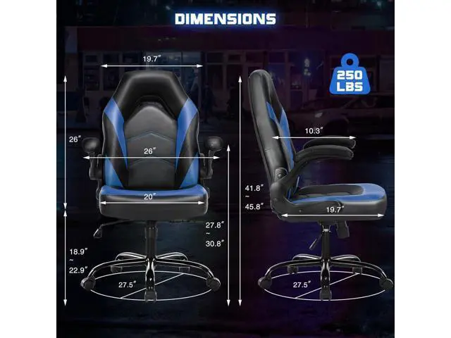 Alt view image 3 of 7 - DUMOS Ergonomic Computer Ergonomic Chair - Home Office Desk with PU Leather Lumbar Support, Height Adjustable Big and Tall Video Game with Flip-up Armrest, Swivel Wheels for Adults and Teens