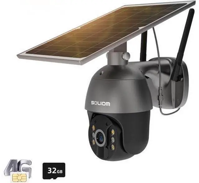 Main image of SOLIOM S600 3G/4G LTE Solar Powered Cellular Security Camera Wireless Outdoor, Pan Tilt 360°View Spotlight, 1080p Night Vision, 2 Way Talk, PIR Motion Sensor, No WiFi, US Version, Unlimited Data Plan