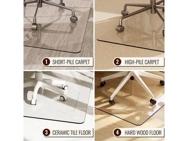 Alt view image 3 of 7 - 36" x 46" Chair Mat for Carpet - Office Chair Mat - Tempered Glass Floor Mat for Home/Office/Carpet Clear Computer Floor Mat - with 4 Anti-Slip Pads