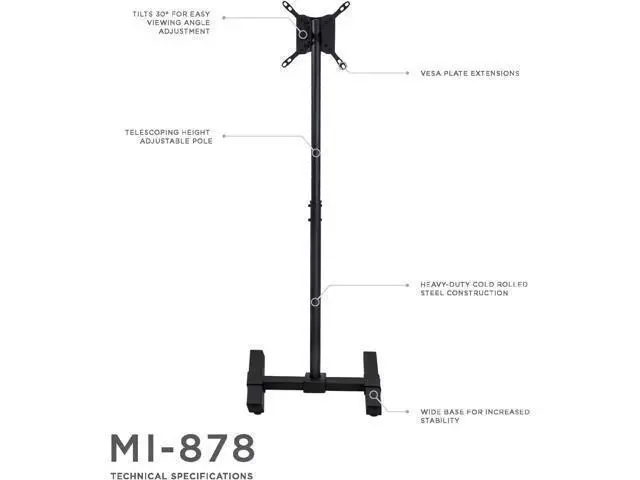 Alt view image 5 of 7 - Mount-It! Portable TV Floor Stand | Universal Pedestal for 13-42 Inch TVs and Monitors | Height Adjustable 29.5-52 Inches | VESA up to 200x200 mm | Lightweight Indoor & Outdoor TV Mount with Tilt