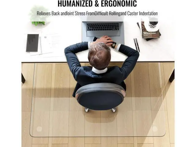 Alt view image 5 of 7 - 36" x 46" Chair Mat for Carpet - Office Chair Mat - Tempered Glass Floor Mat for Home/Office/Carpet Clear Computer Floor Mat - with 4 Anti-Slip Pads