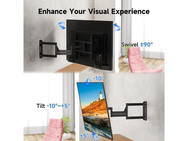 Alt view image 2 of 7 - Suptek 40" Full Motion TV Mount for 32-82" TVs, 132 lbs max, VESA 600x400mm. Swivel, tilt & Corner fit. Heavy Duty for LED/OLED/QLED. Model MA1078L