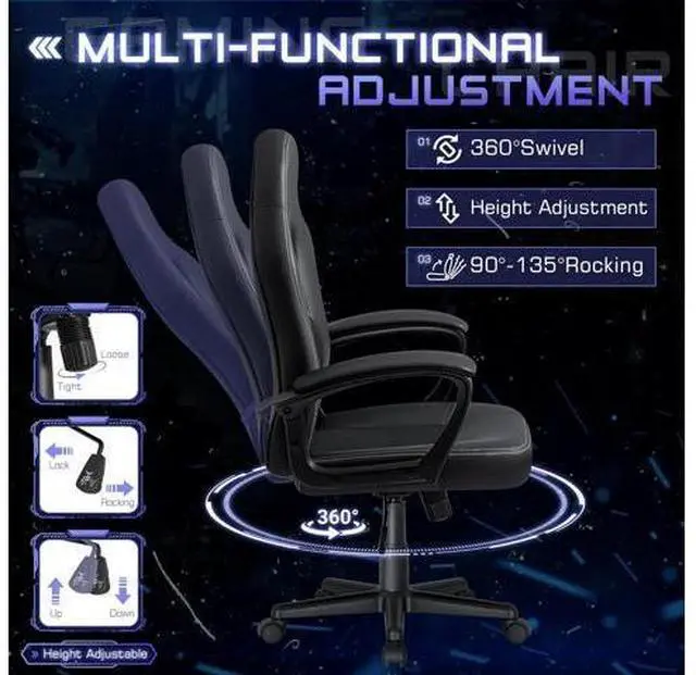 Alt view image 4 of 7 - Office Ergonomic Chair High Back Leather Computer Chairs Ergonomic Height Adjustable Racing Game Desk Chair Executive Conference Task Chair (Black)