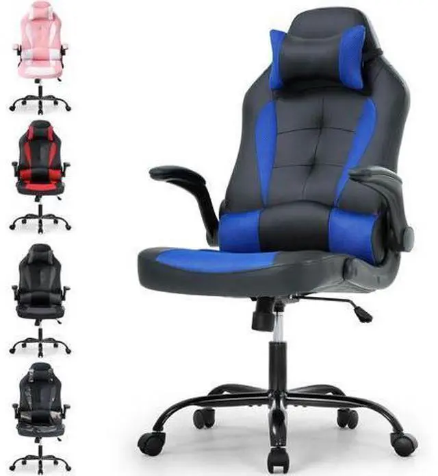 Main image of Meet perfect Ergonomic Chair Ergonomic Office Chair Desk Chair Leather Computer Chair Lumbar Support and Head Pillow Modern Executive Chair Adjustable Rolling Swivel Task Chair Home Office Chair, Blue