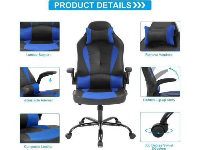 Alt view image 4 of 7 - Meet perfect Ergonomic Chair Ergonomic Office Chair Desk Chair Leather Computer Chair Lumbar Support and Head Pillow Modern Executive Chair Adjustable Rolling Swivel Task Chair Home Office Chair, Blue