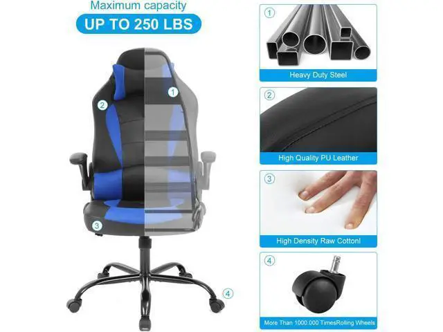 Alt view image 6 of 7 - Meet perfect Ergonomic Chair Ergonomic Office Chair Desk Chair Leather Computer Chair Lumbar Support and Head Pillow Modern Executive Chair Adjustable Rolling Swivel Task Chair Home Office Chair, Blue