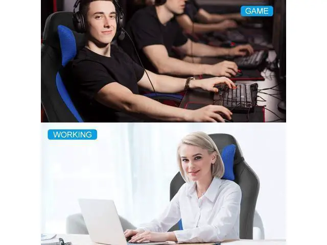 Alt view image 7 of 7 - Meet perfect Ergonomic Chair Ergonomic Office Chair Desk Chair Leather Computer Chair Lumbar Support and Head Pillow Modern Executive Chair Adjustable Rolling Swivel Task Chair Home Office Chair, Blue