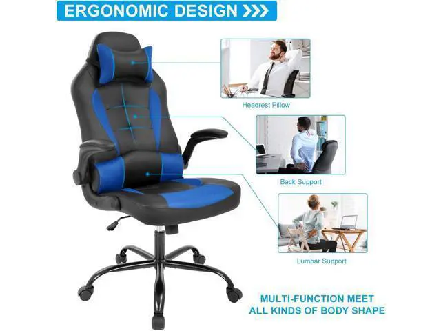 Alt view image 5 of 7 - Meet perfect Ergonomic Chair Ergonomic Office Chair Desk Chair Leather Computer Chair Lumbar Support and Head Pillow Modern Executive Chair Adjustable Rolling Swivel Task Chair Home Office Chair, Blue