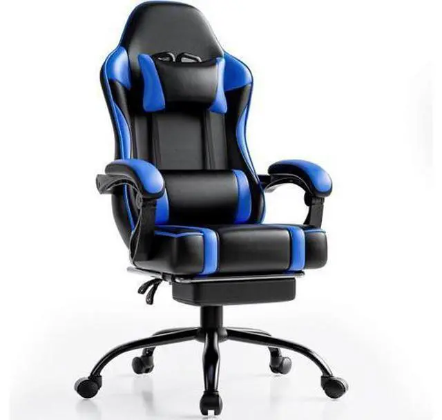 Main image of Ergonomic Chair with Footrest, PU Leather Video Ergonomic Chairs for Adults, 360°Swivel Adjustable Office Chair Ergonomic Chair, Comfortable Computer Chair for Heavy People (Blue)