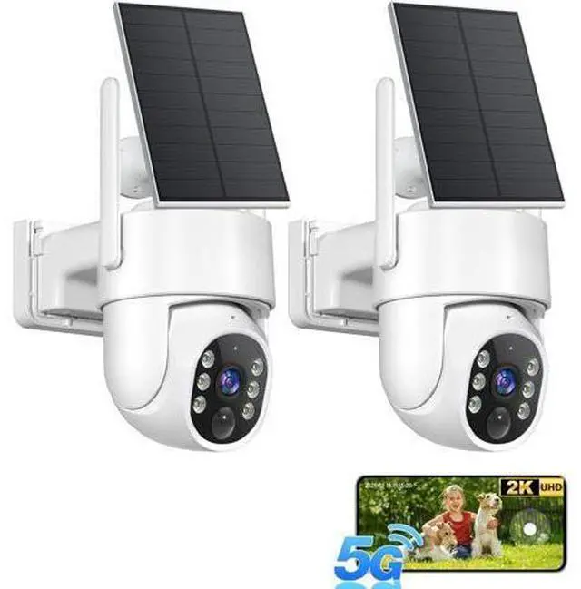 Main image of Solar Security Cameras Wireless Outdoor, 5G&2.4GHz WiFi Cameras for Home Security, 2K PTZ Battery Powered Outside Cam, 2 Way Talk, Color Night Vision, Human Detection for Porch/Garage/Yard, 2 Packs