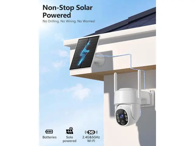 Alt view image 3 of 7 - Solar Security Cameras Wireless Outdoor, 5G&2.4GHz WiFi Cameras for Home Security, 2K PTZ Battery Powered Outside Cam, 2 Way Talk, Color Night Vision, Human Detection for Porch/Garage/Yard, 2 Packs