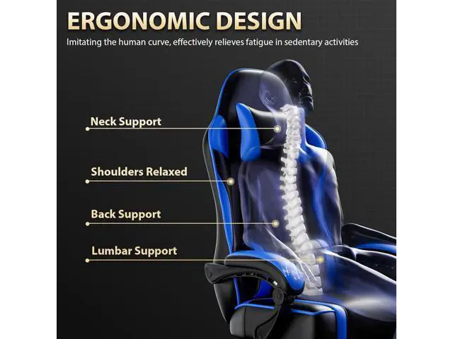 Alt view image 6 of 7 - Ergonomic Chair with Footrest, PU Leather Video Ergonomic Chairs for Adults, 360°Swivel Adjustable Office Chair Ergonomic Chair, Comfortable Computer Chair for Heavy People (Blue)