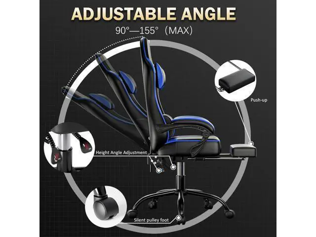 Alt view image 5 of 7 - Ergonomic Chair with Footrest, PU Leather Video Ergonomic Chairs for Adults, 360°Swivel Adjustable Office Chair Ergonomic Chair, Comfortable Computer Chair for Heavy People (Blue)