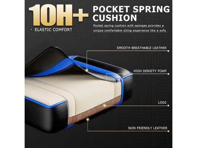 Alt view image 7 of 7 - Ergonomic Chair with Footrest, PU Leather Video Ergonomic Chairs for Adults, 360°Swivel Adjustable Office Chair Ergonomic Chair, Comfortable Computer Chair for Heavy People (Blue)