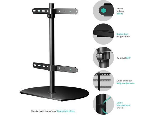 Alt view image 4 of 7 - ONKRON Universal TV Stand for 32-65 Inch Screen up to 77 lbs, Height Adjustable, Swivel TV Stand Pedestal, VESA 100x100-400x400, Table Top TV Mount Stand with Tempered Glass Base Black
