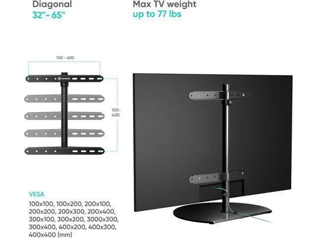 Alt view image 6 of 7 - ONKRON Universal TV Stand for 32-65 Inch Screen up to 77 lbs, Height Adjustable, Swivel TV Stand Pedestal, VESA 100x100-400x400, Table Top TV Mount Stand with Tempered Glass Base Black