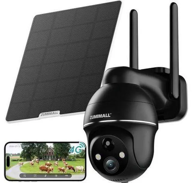 Main image of ZUMIMALL 4G LTE Cellular Solar Security Cameras Wireless Outdoor, 3MP No WiFi Cameras for Home Security, 360° Live View, 2K Color Night Vision, PIR Motion Sensor, 2 Way Talk, Built in SIM Card