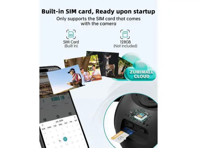 Alt view image 7 of 7 - ZUMIMALL 4G LTE Cellular Solar Security Cameras Wireless Outdoor, 3MP No WiFi Cameras for Home Security, 360° Live View, 2K Color Night Vision, PIR Motion Sensor, 2 Way Talk, Built in SIM Card