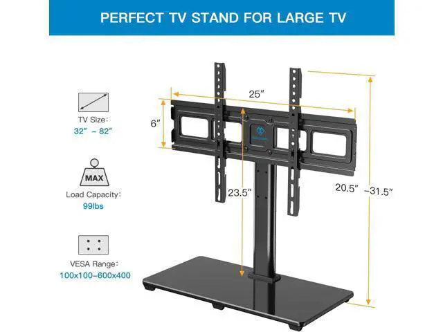 Alt view image 6 of 7 - PERLESMITH Universal TV Stand Table Top TV Base for 32-82 inch LCD LED OLED 4K Flat Screen TVs-Height Adjustable TV Mount Stand with Tempered Glass Base, VESA 600x400mm