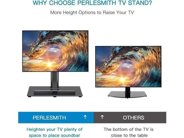 Alt view image 5 of 7 - PERLESMITH Universal TV Stand Table Top TV Base for 32-82 inch LCD LED OLED 4K Flat Screen TVs-Height Adjustable TV Mount Stand with Tempered Glass Base, VESA 600x400mm