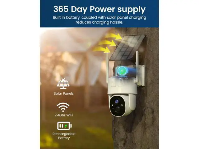 Alt view image 6 of 7 - Solar Security Cameras Wireless Outdoor,360° View Battery Powered with Spotlight Color Night Vision,2K WiFi Home Security,PIR Sensor,Wireless Easy Install, 2.4 GHz Wi-Fi