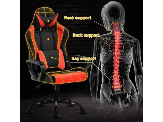 Alt view image 4 of 7 - Ergonomic Chair, Ergonomic Computer Chair with Headrest and Lumbar Support, Office Desk Chair PC Racing Chair Adjustable Height Video Ergonomic Chair PU Leather 360° Swivel Executive Chair, Red